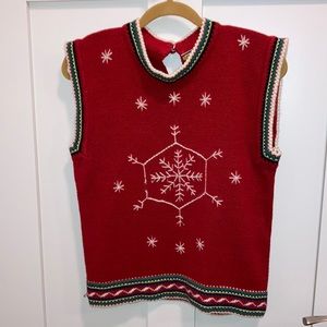 Womens red snowflake Christmas sweater. Brynn Connelly.